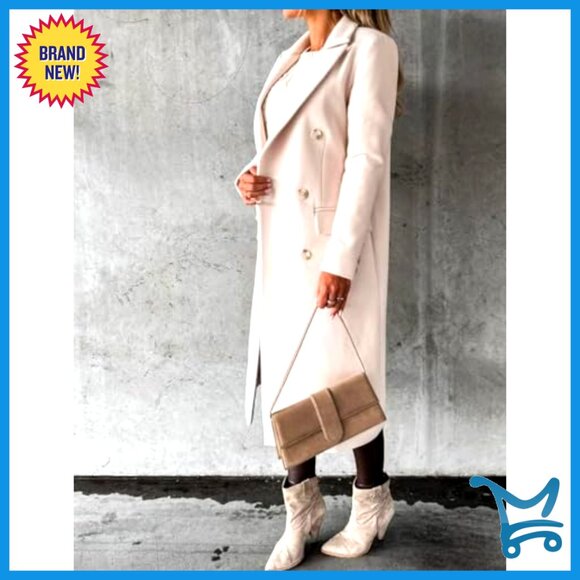 Long Wool Trench Coat Double Breasted Vintage Classic Fall Winter Peacoat - Picture 3 of 4